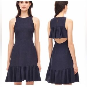 REBECCA TAYLOR Navy Blue Gauze Textured Sleeveless Dress with ruffle trim 8
